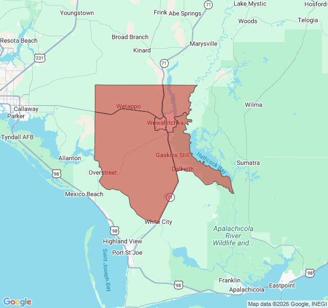 Map of septic coverage in Wewahitchka, FL