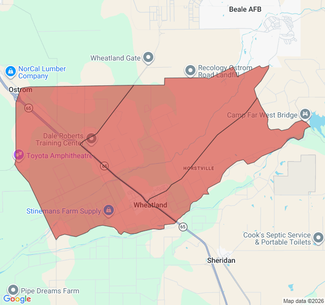 Map of septic coverage in Wheatland, CA