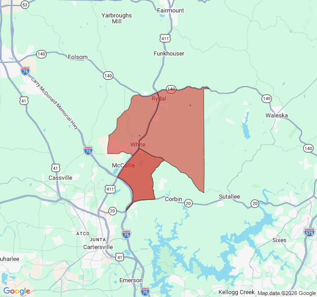 Map of septic coverage in White, GA