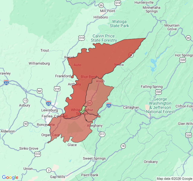Map of septic coverage in White Sulphur Springs, WV