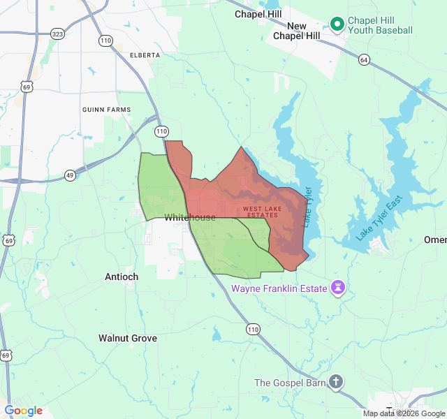 Map of septic coverage in Whitehouse, TX