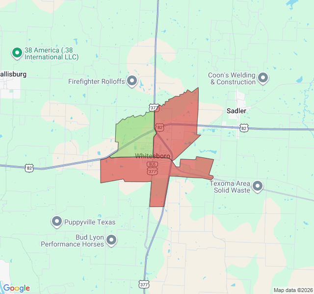 Map of septic coverage in Whitesboro, TX