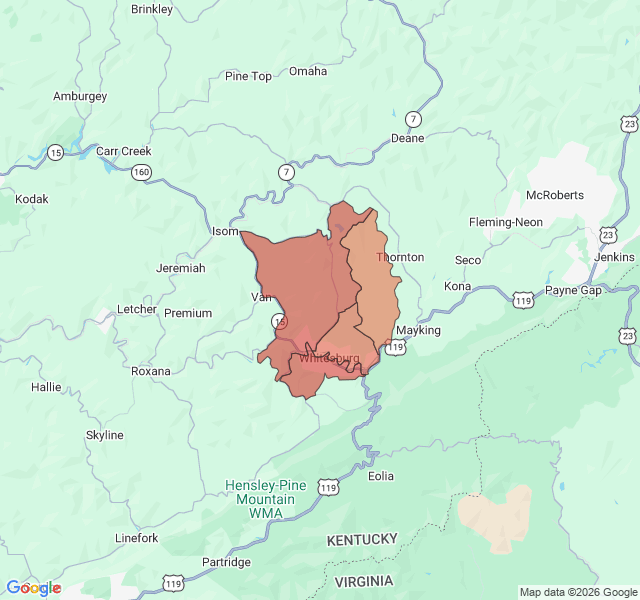 Map of septic coverage in Whitesburg, KY