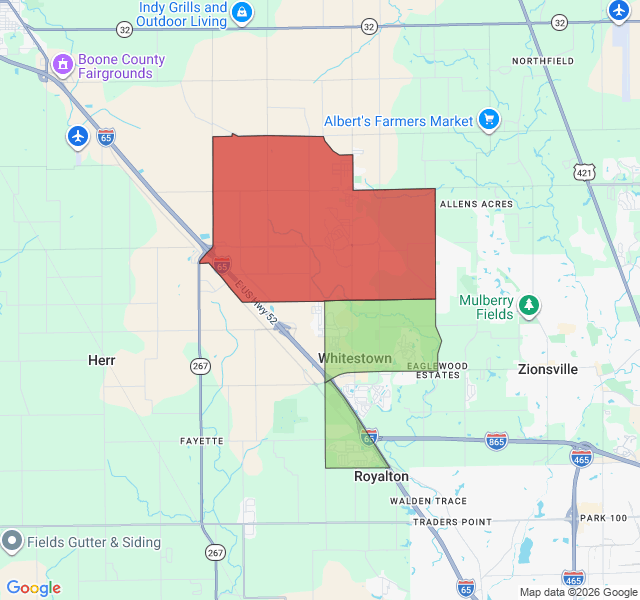 Map of septic coverage in Whitestown, IN
