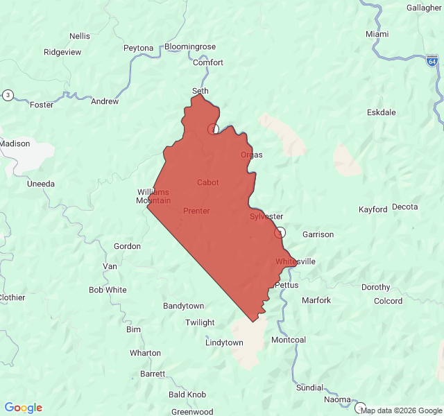 Map of septic coverage in Whitesville, WV