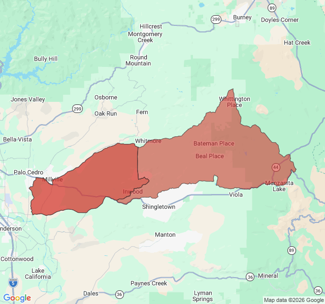 Map of septic coverage in Whitmore, CA