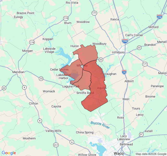 Map of septic coverage in Whitney, TX