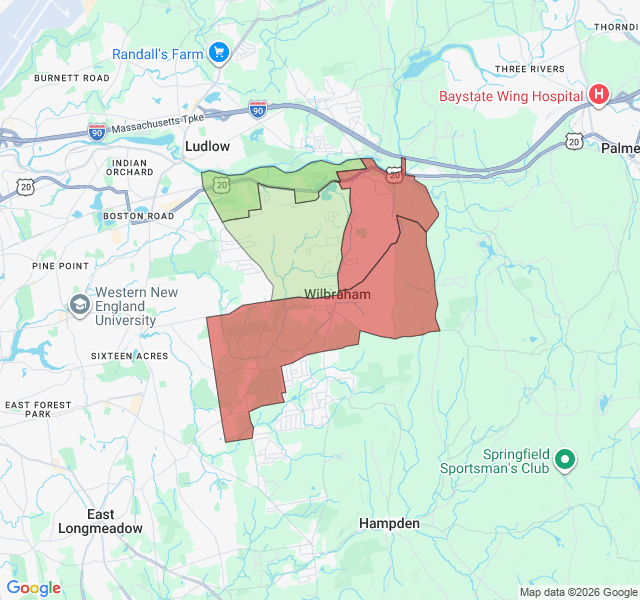 Map of septic coverage in Wilbraham, MA