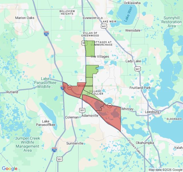 Map of septic coverage in Wildwood, FL