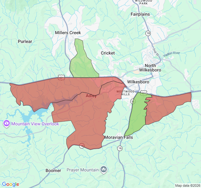 Map of septic coverage in Wilkesboro, NC