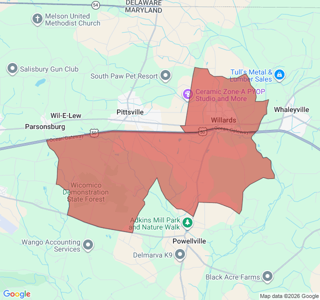 Map of septic coverage in Willards, MD