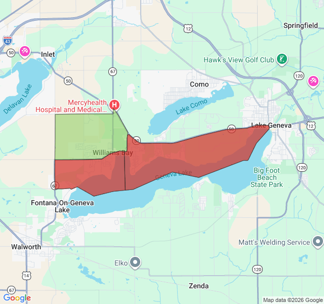 Map of septic coverage in Williams Bay, WI