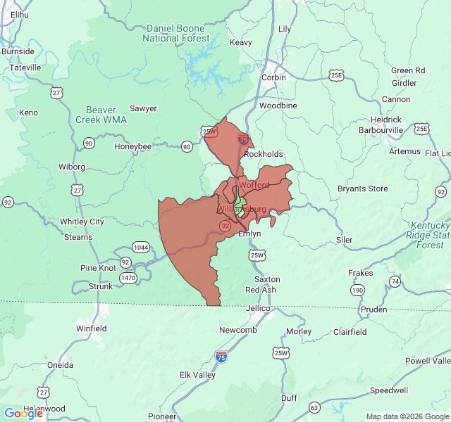 Map of septic coverage in Williamsburg, KY