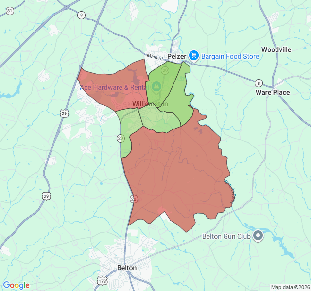 Map of septic coverage in Williamston, SC