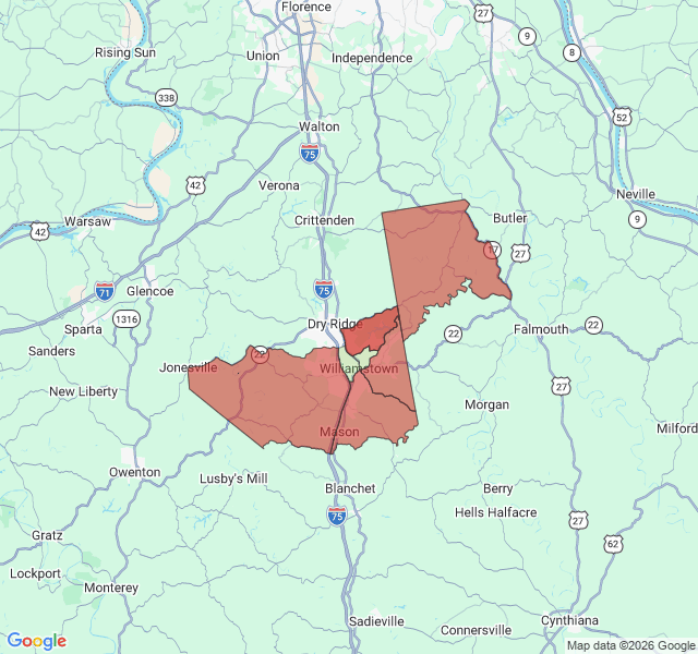 Map of septic coverage in Williamstown, KY