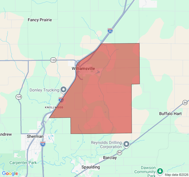 Map of septic coverage in Williamsville, IL