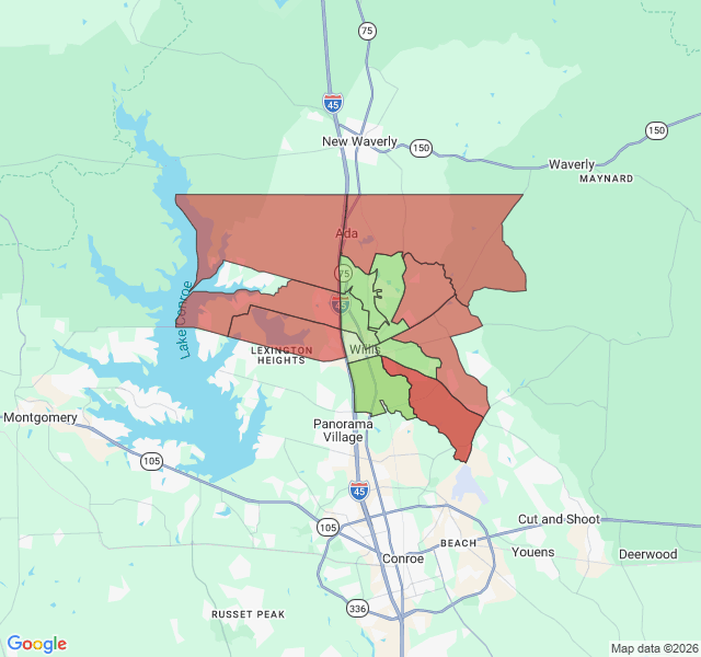 Map of septic coverage in Willis, TX