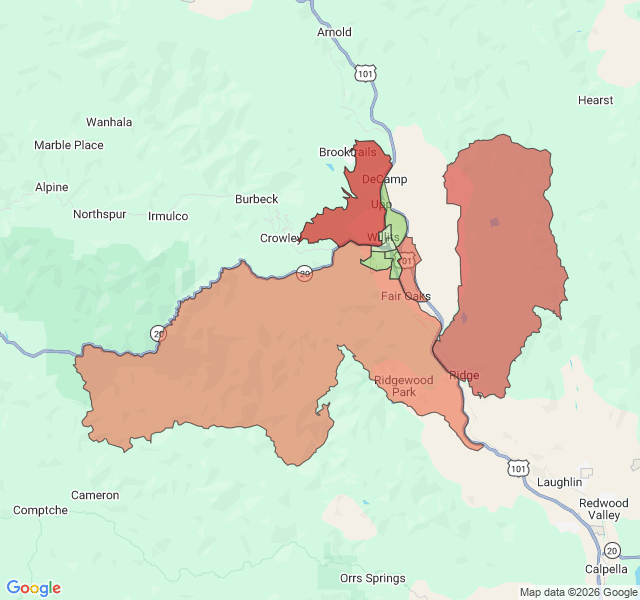 Map of septic coverage in Willits, CA
