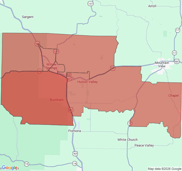 Map of septic coverage in Willow Springs, MO