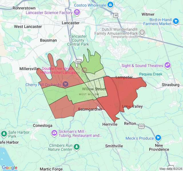Map of septic coverage in Willow Street, PA