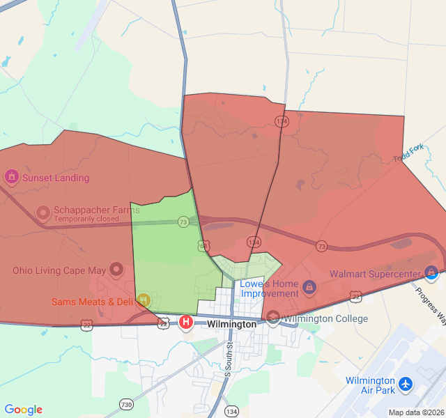 Map of septic coverage in Wilmington, OH