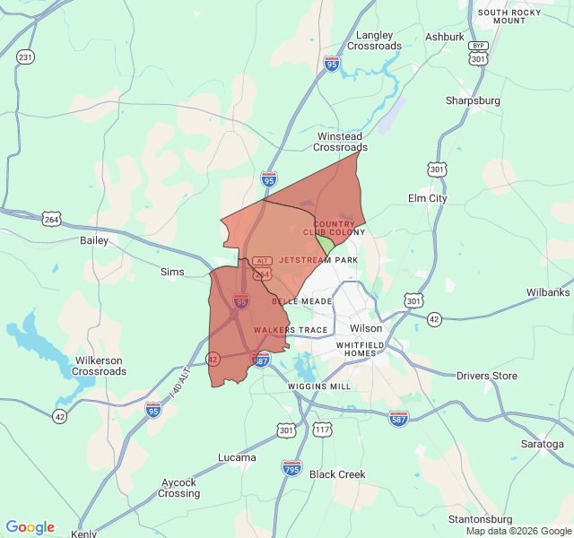 Map of septic coverage in Wilson, NC