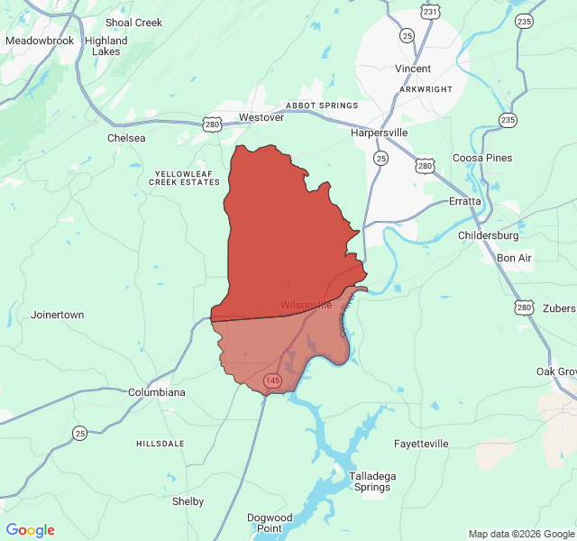 Map of septic coverage in Wilsonville, AL