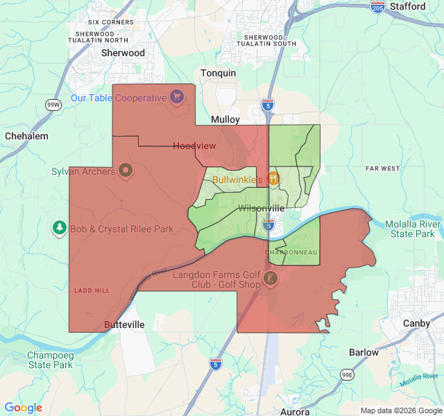 Map of septic coverage in Wilsonville, OR