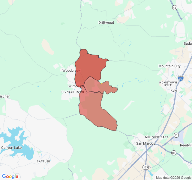 Map of septic coverage in Wimberley, TX