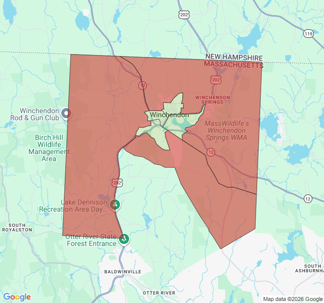 Map of septic coverage in Winchendon, MA