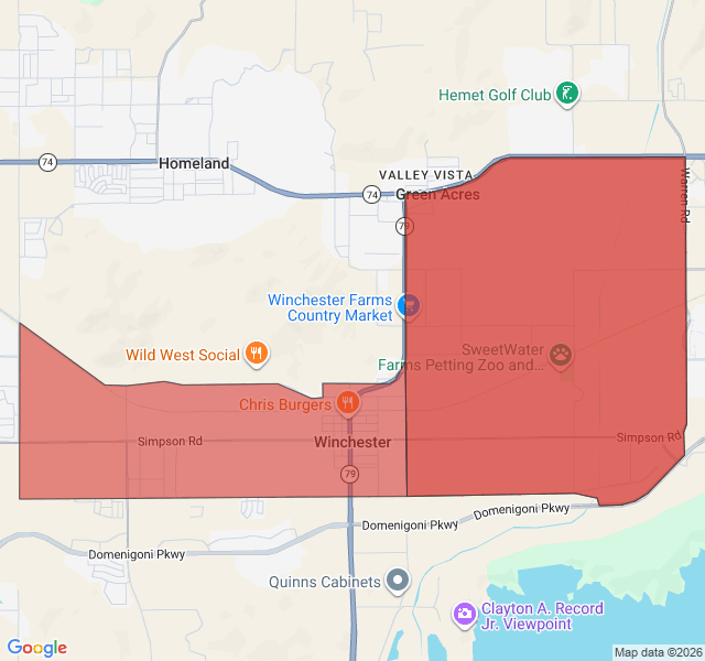 Map of septic coverage in Winchester, CA
