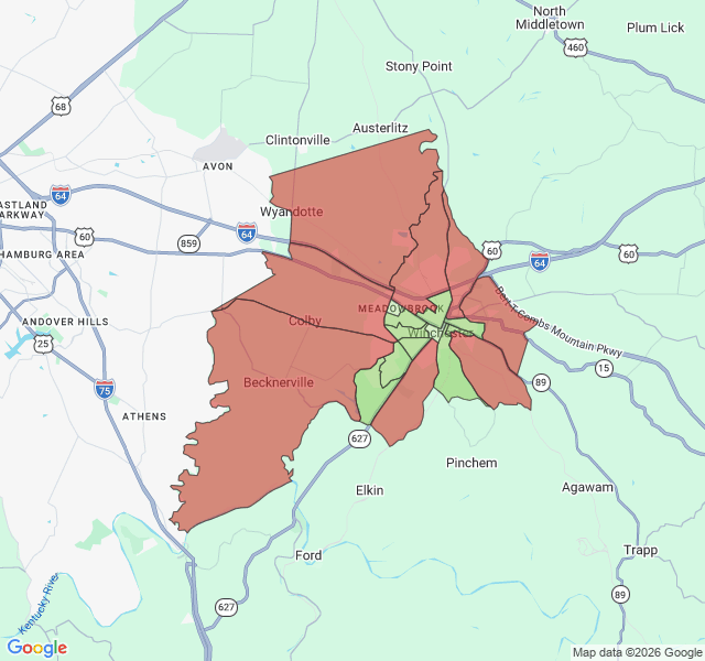 Map of septic coverage in Winchester, KY