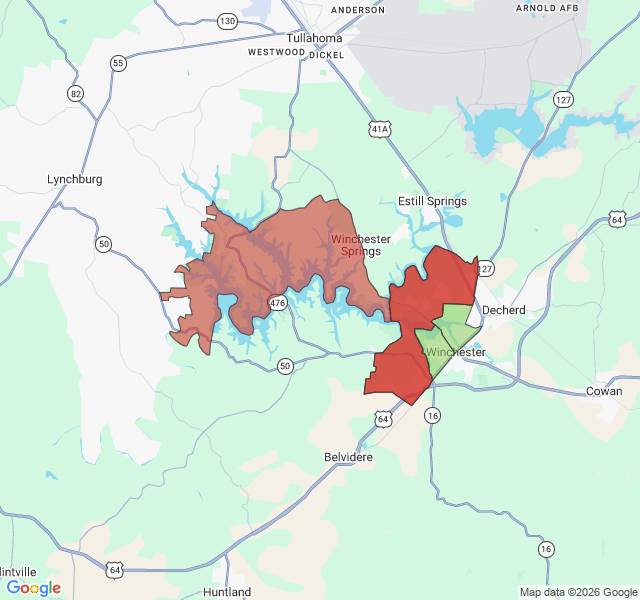 Map of septic coverage in Winchester, TN