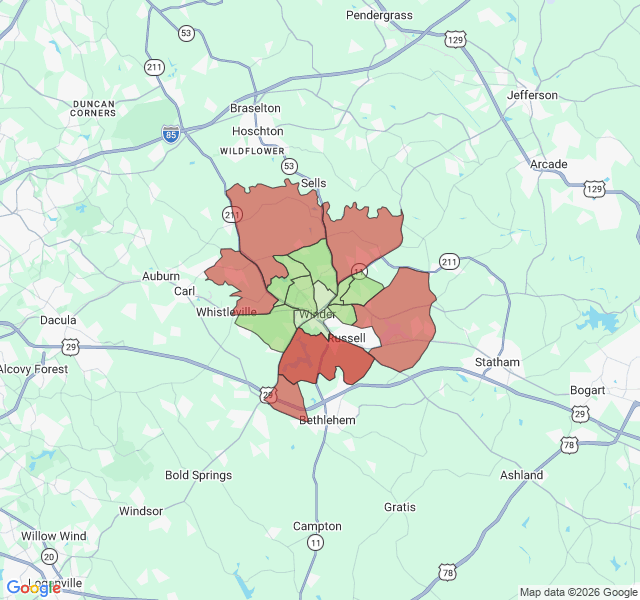 Map of septic coverage in Winder, GA