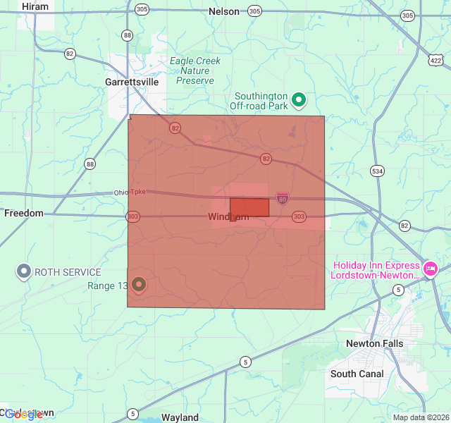 Map of septic coverage in Windham, OH