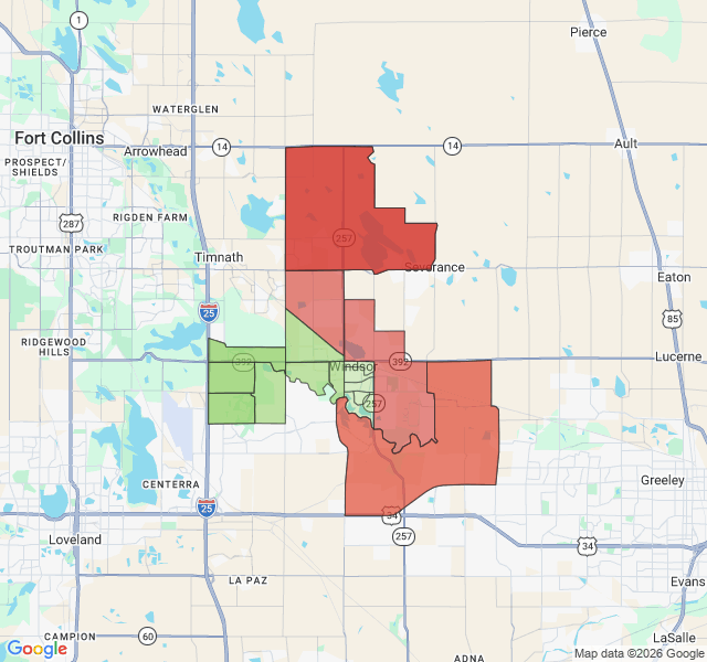 Map of septic coverage in Windsor, CO