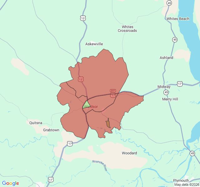 Map of septic coverage in Windsor, NC