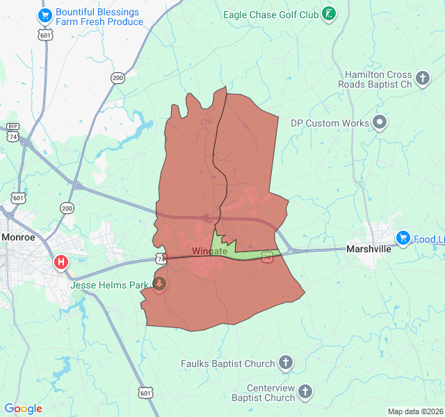 Map of septic coverage in Wingate, NC