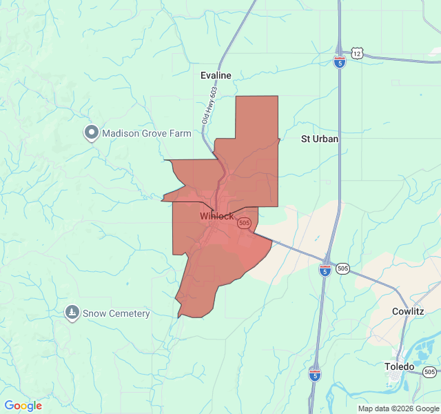 Map of septic coverage in Winlock, WA