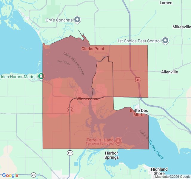 Map of septic coverage in Winneconne, WI