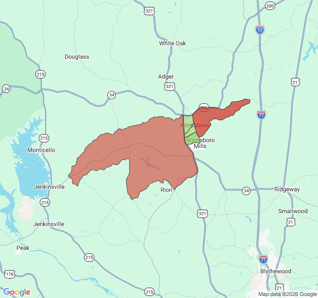 Map of septic coverage in Winnsboro, SC
