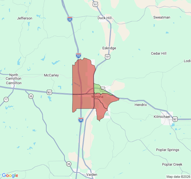 Map of septic coverage in Winona, MS
