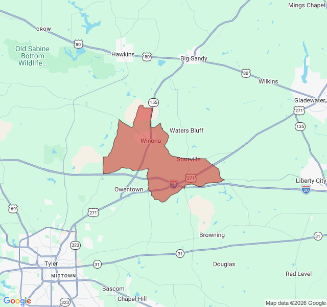 Map of septic coverage in Winona, TX