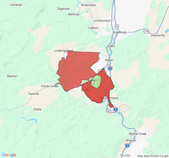 Map of septic coverage in Winston, OR
