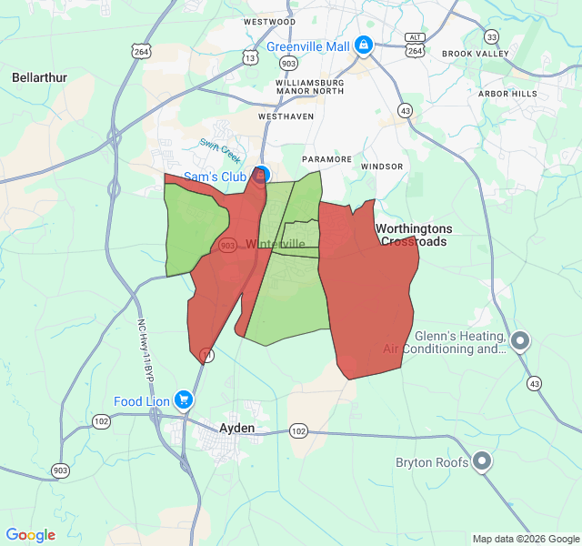 Map of septic coverage in Winterville, NC