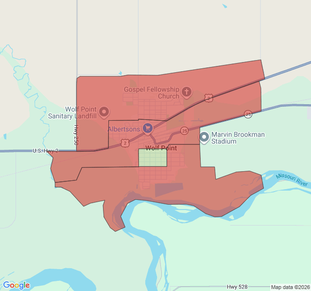 Map of septic coverage in Wolf Point, MT