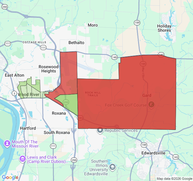 Map of septic coverage in Wood River, IL