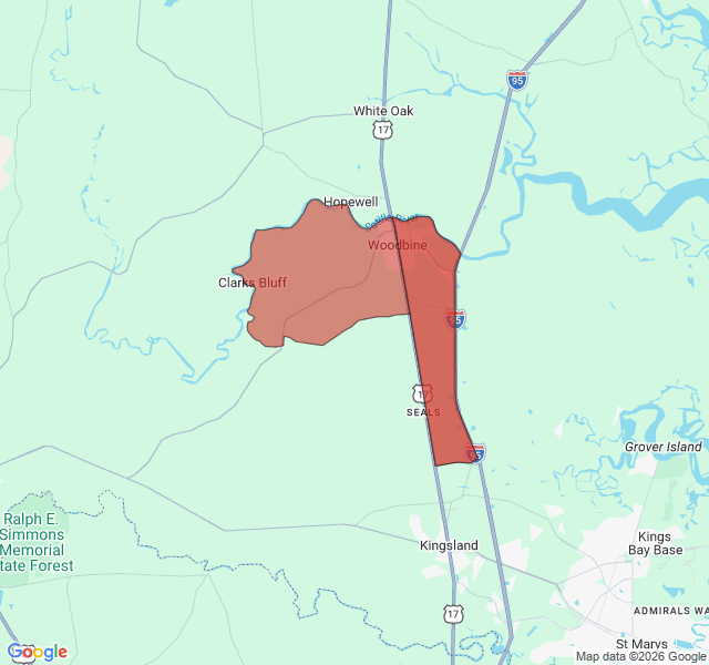 Map of septic coverage in Woodbine, GA