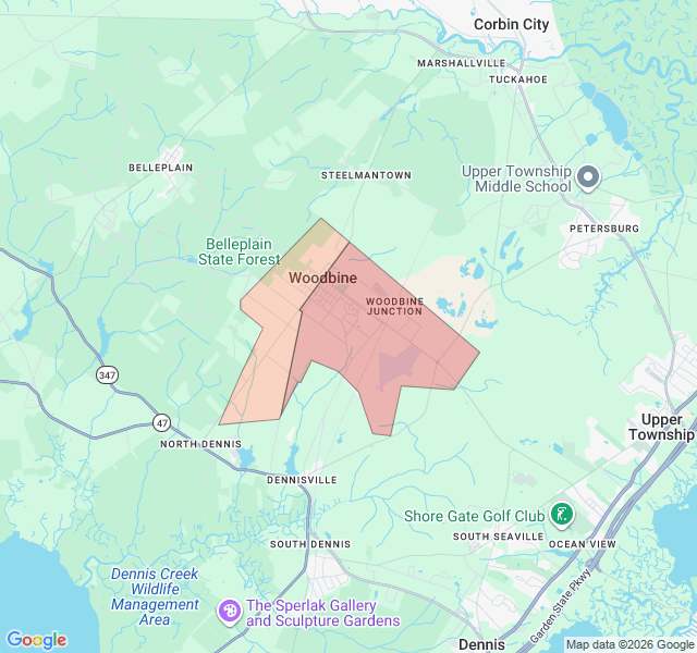 Map of septic coverage in Woodbine, NJ