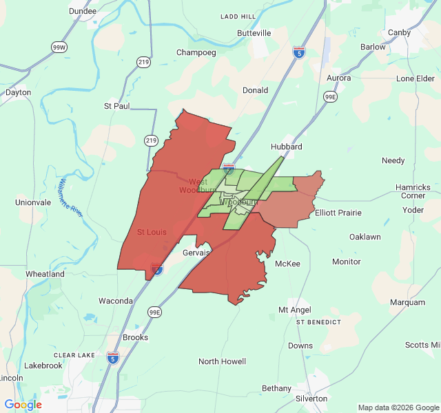 Map of septic coverage in Woodburn, OR